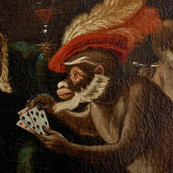Abraham Teniers Follower of, Card playing monkeys.