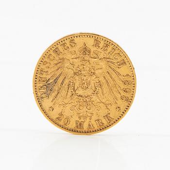 Gold coin 20 marks 1898 German Empire (Hesse) Grand Duke Ernst Ludwig.