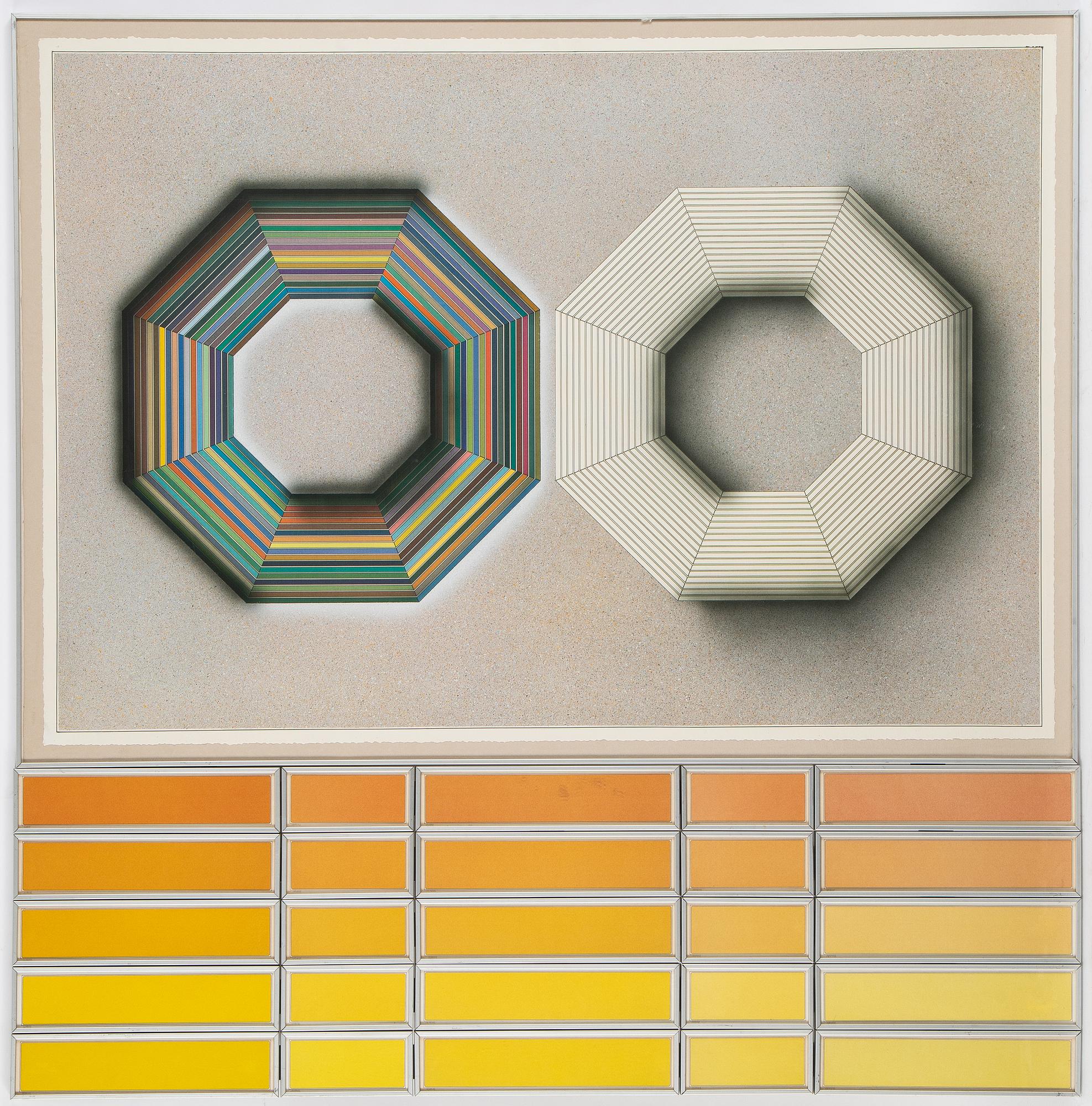 Beck & Jung, triptyk, akryl och ink jet print, signerad och daterad 1984.