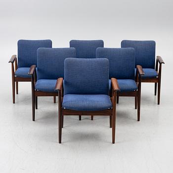 Finn Juhl, Armchairs, 6 pcs, "Diplomat", France & Son, Denmark, 1960s.