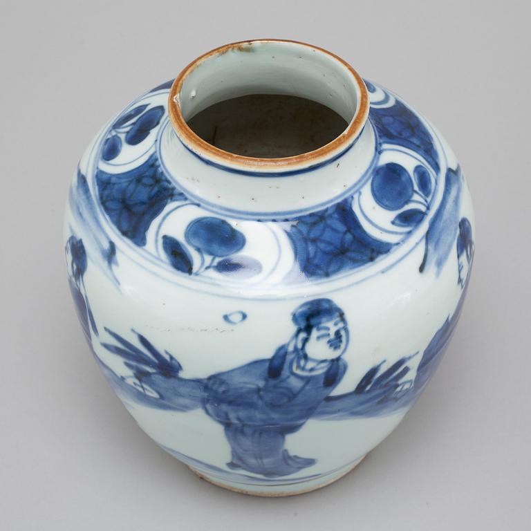 A blue and white jar, Transition, 17h century.