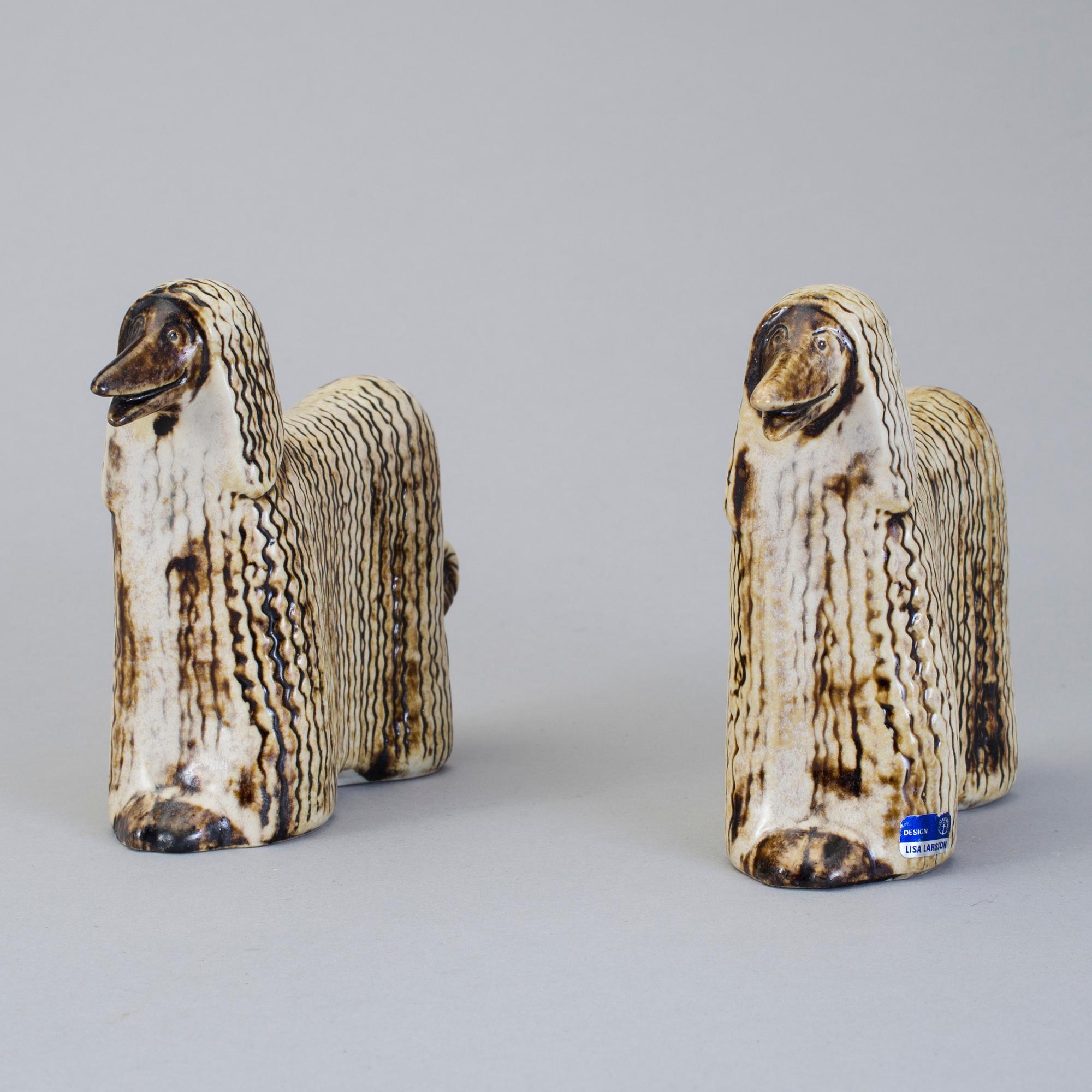 LISA LARSON, 2 st figuriner "Afghan", Gustavsberg, stengods. Ur serien "Kennel", formgiven 1972.