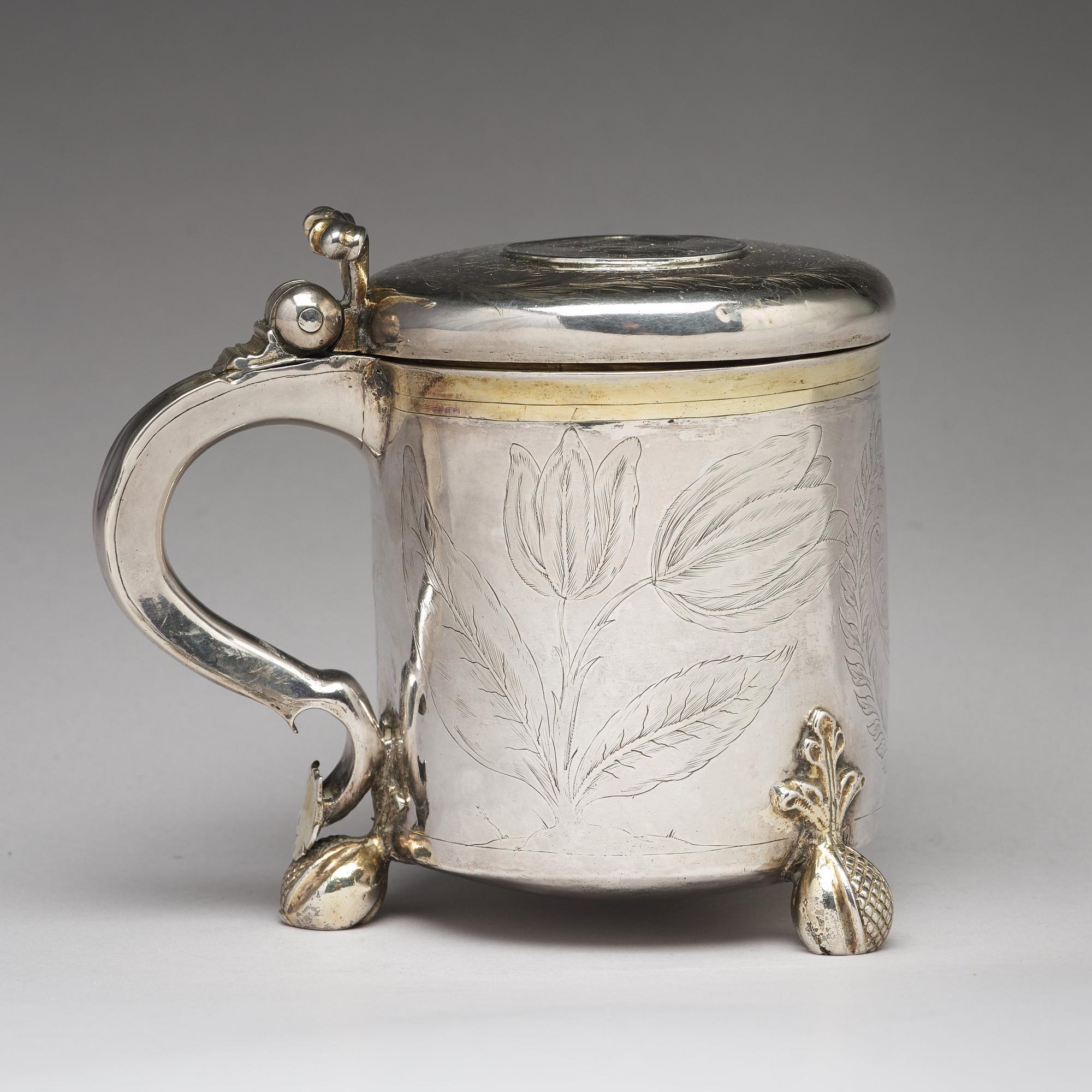 Lars Månsson, dryckeskanna, silver, (verksam i Lidköping -1639-1662-). Barock.