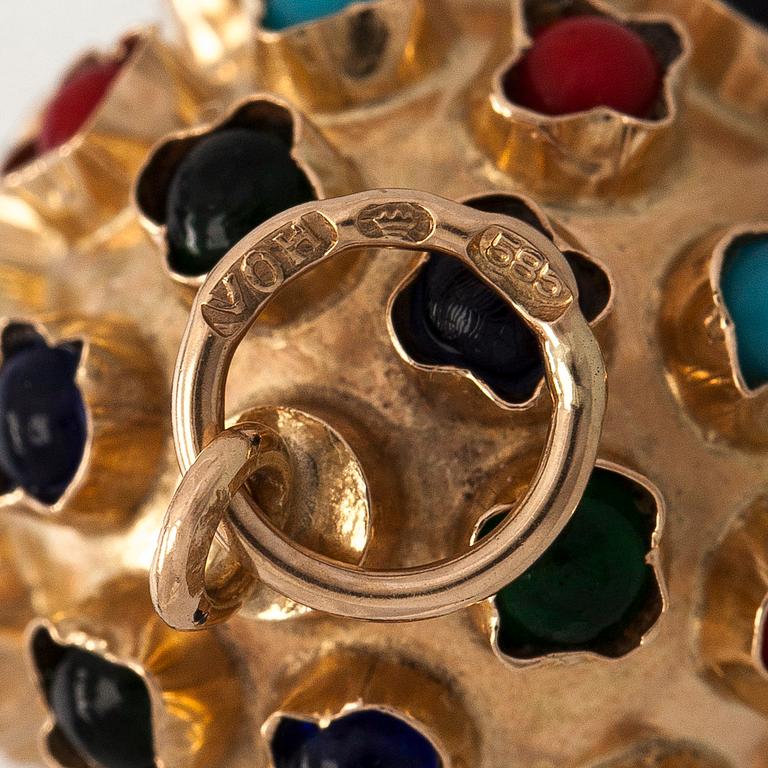 Riipus, sputnik, 14K kultaa ja värikiviä.