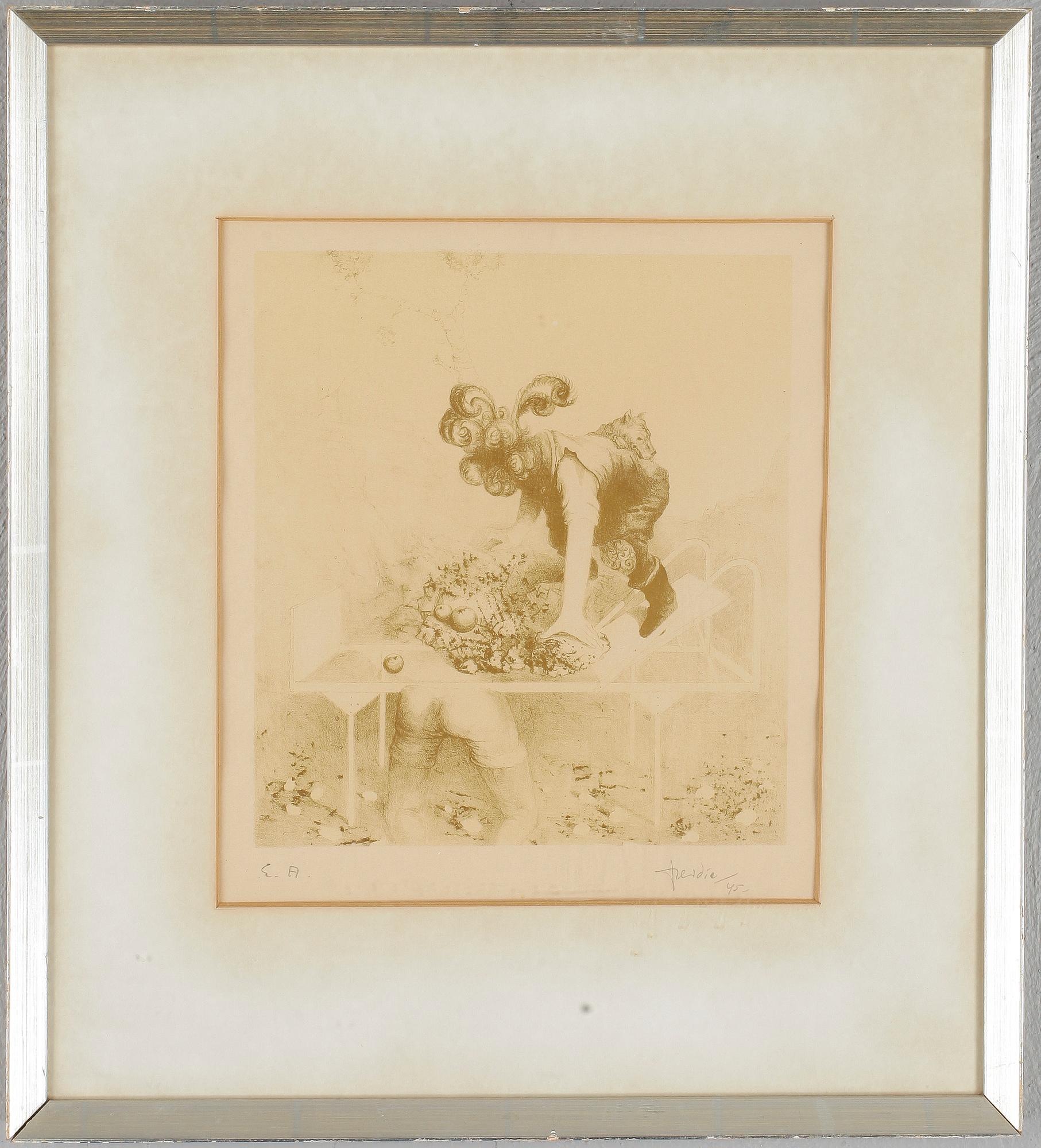 WILHELM FREDDIE, färglitografi, signerad, provtryck, daterad -45.