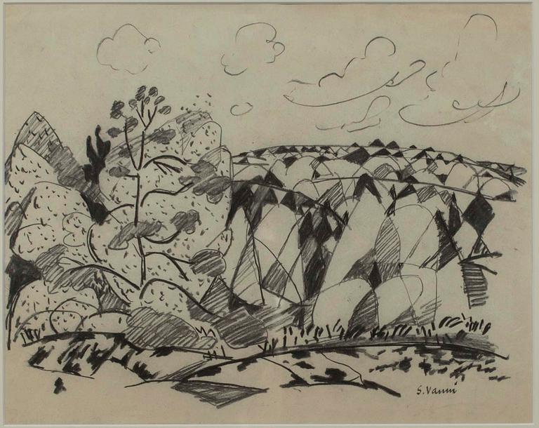 SAM VANNI, kolteckning, sign.