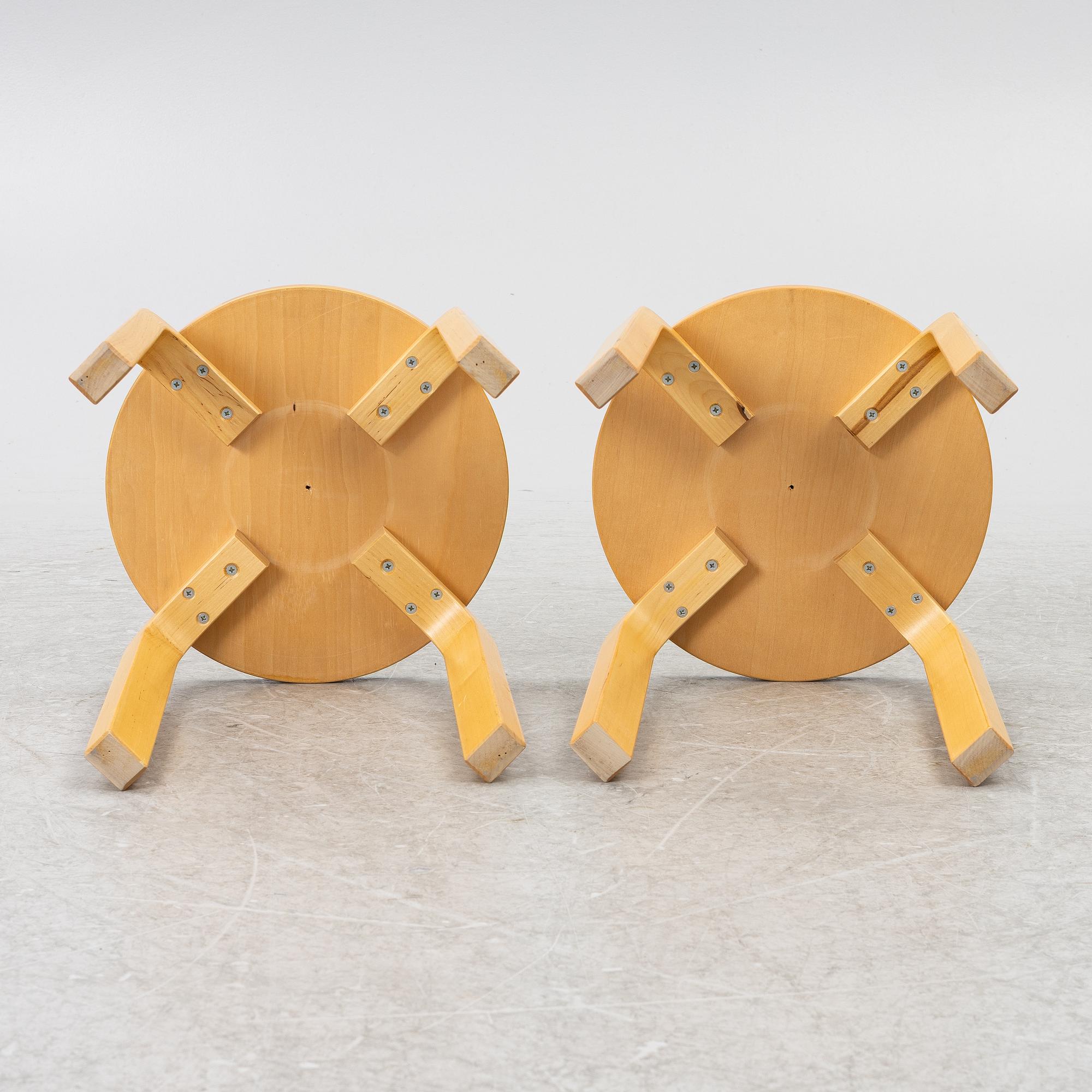 Alvar Aalto, a pair of model E60 stools, Artek, Finland.
