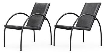 A pair of Jonas Bohlin 'Paris' black lacquered tubular steel and black leather easy chairs, Lammhults, Sweden 2000.