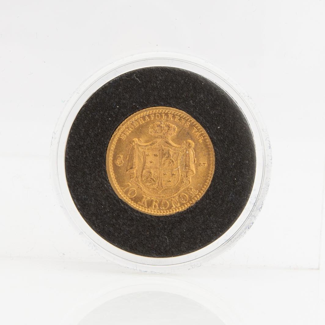 Guldmynt Sverige, Oscar II 10 kr, 1874.