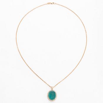 A 14K gold necklace with emerald and diamonds. With IGI certificate.