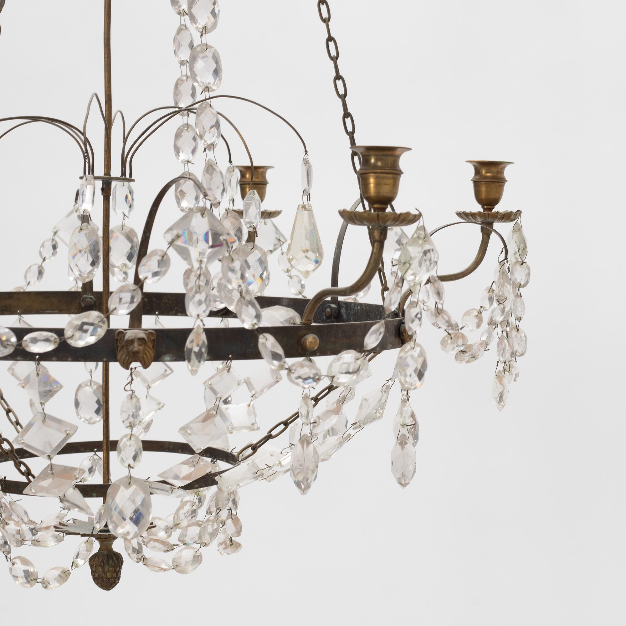 A Gustavian style chandelier, around the year 1900 incorporating older elements.