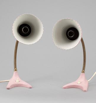 BORDSLAMPOR, ett par, metall, EWÅ, Värnamo, 1900-talets mitt.