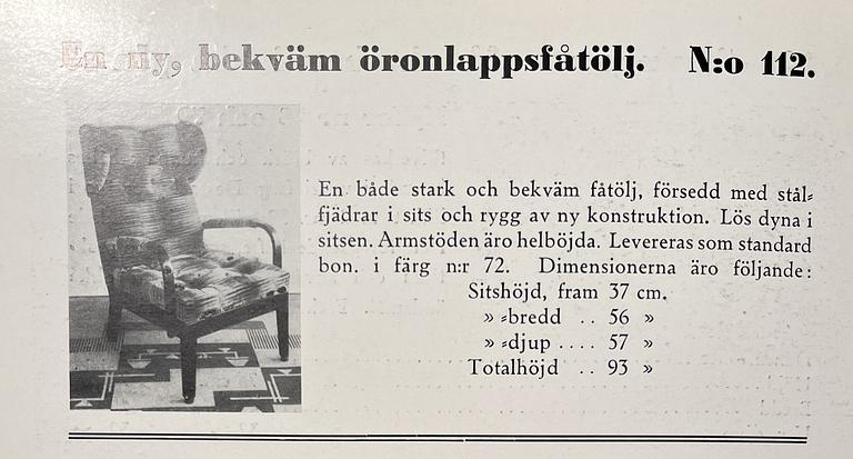 Kooperativa Förbundets Arkitektkontor, a pair of armchairs, executed by Gemla, Diö, 1930s.