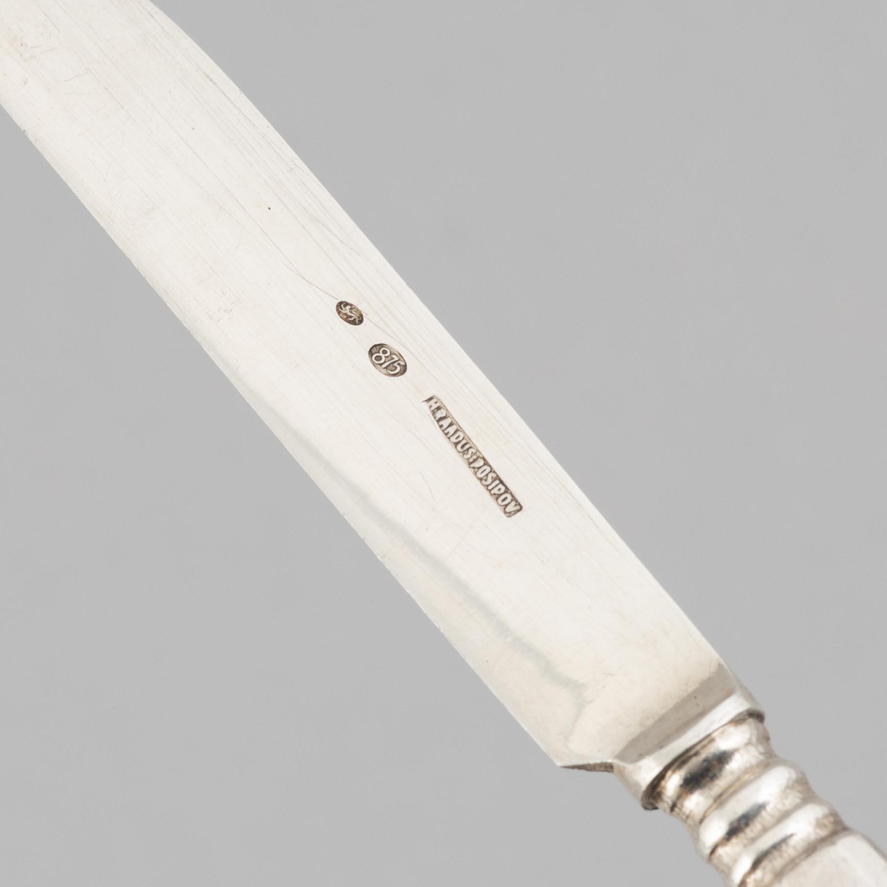 A set of six silver cheese knives, mark of H Raadus & P Osipov, Tallinn, Estonia circa 1930.