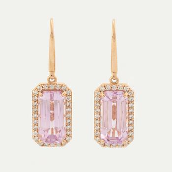 Kunzite and brilliant-cut diamond earrings.