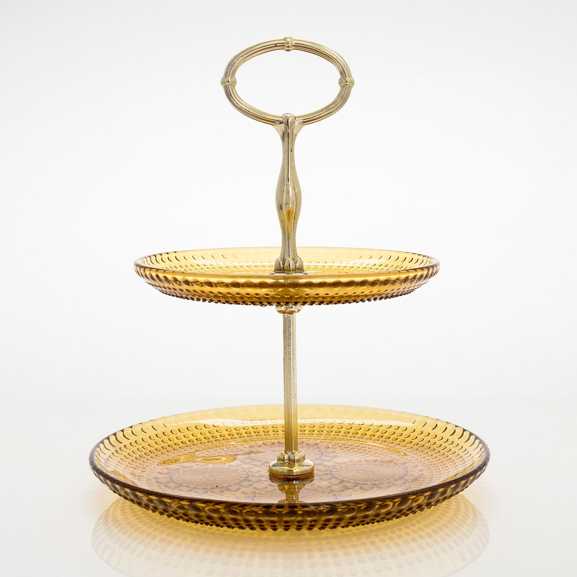 Nanny Still, A "Grapponia" cake stand and 12 side plates,  Riihimäen Lasi, Finland, 1970s.