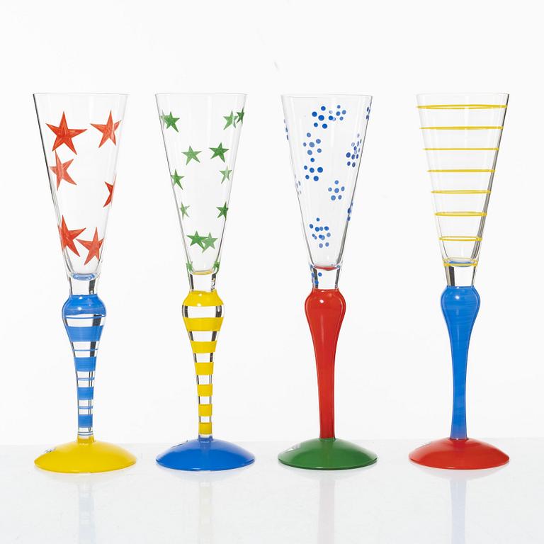 Anne Nilsson, a set of four 'Clown' champagne glasses, Orrefors.
