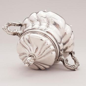 A lidded silver sugar bowl and a set of six silver bowls, Germany.