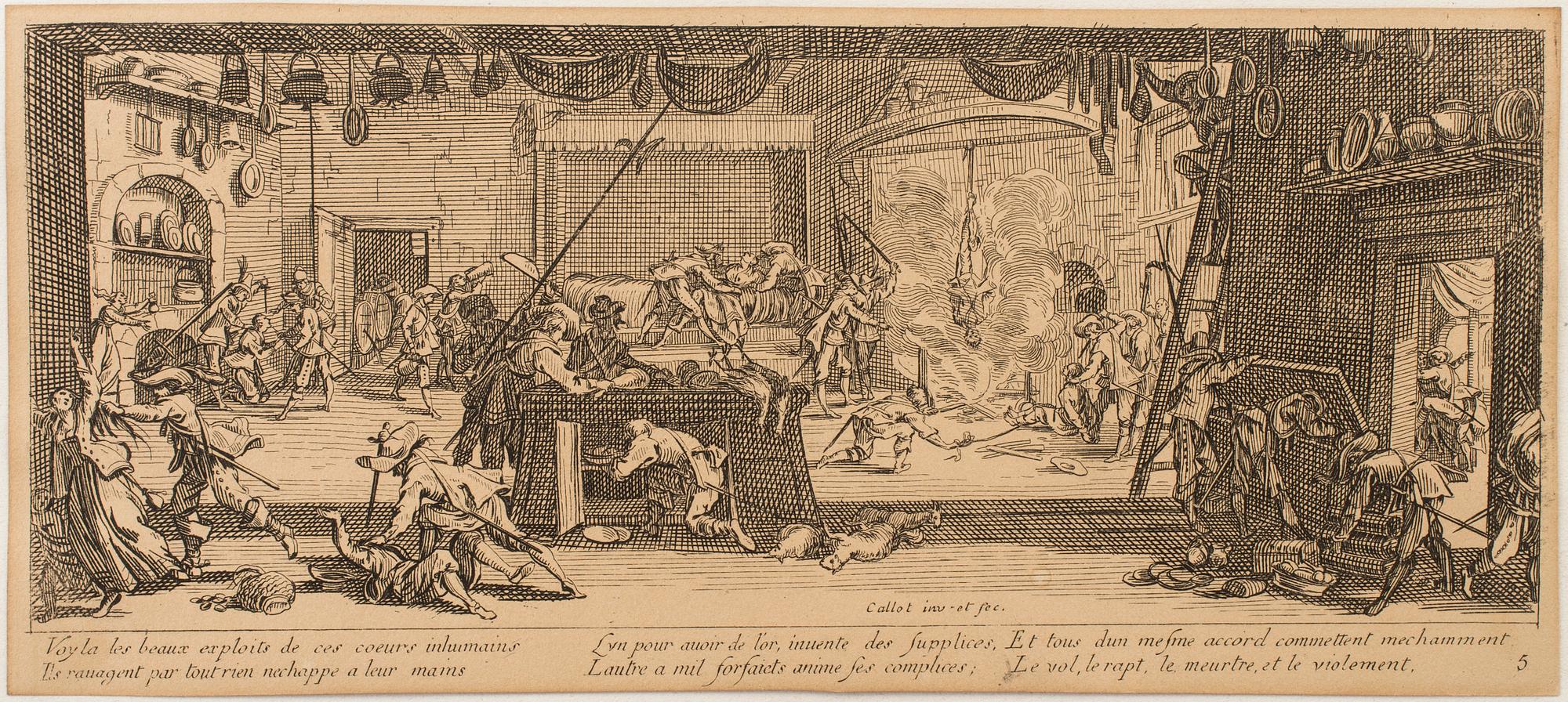JACQUES CALLOT, Book, collection of 18 etchnings from Les miseres et les mal-hevrs de la gverre. 1633, later edition.