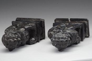 A pair of Chinese buddhist lions in stone, 20th Century.