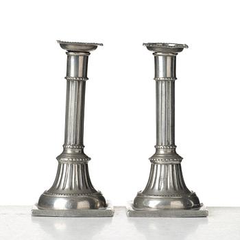 A pair of late Gustavian pewter candelsticks by Daniel Rising, Åbo 1797.