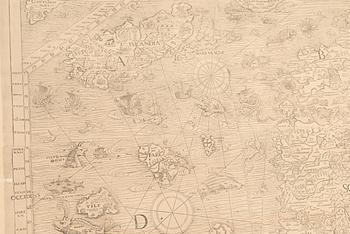 A reproduction of the 1539 Carta Marina by Olaus Magnus, printed in 1949 by Malmö Ljustryckanstalt, Sweden.