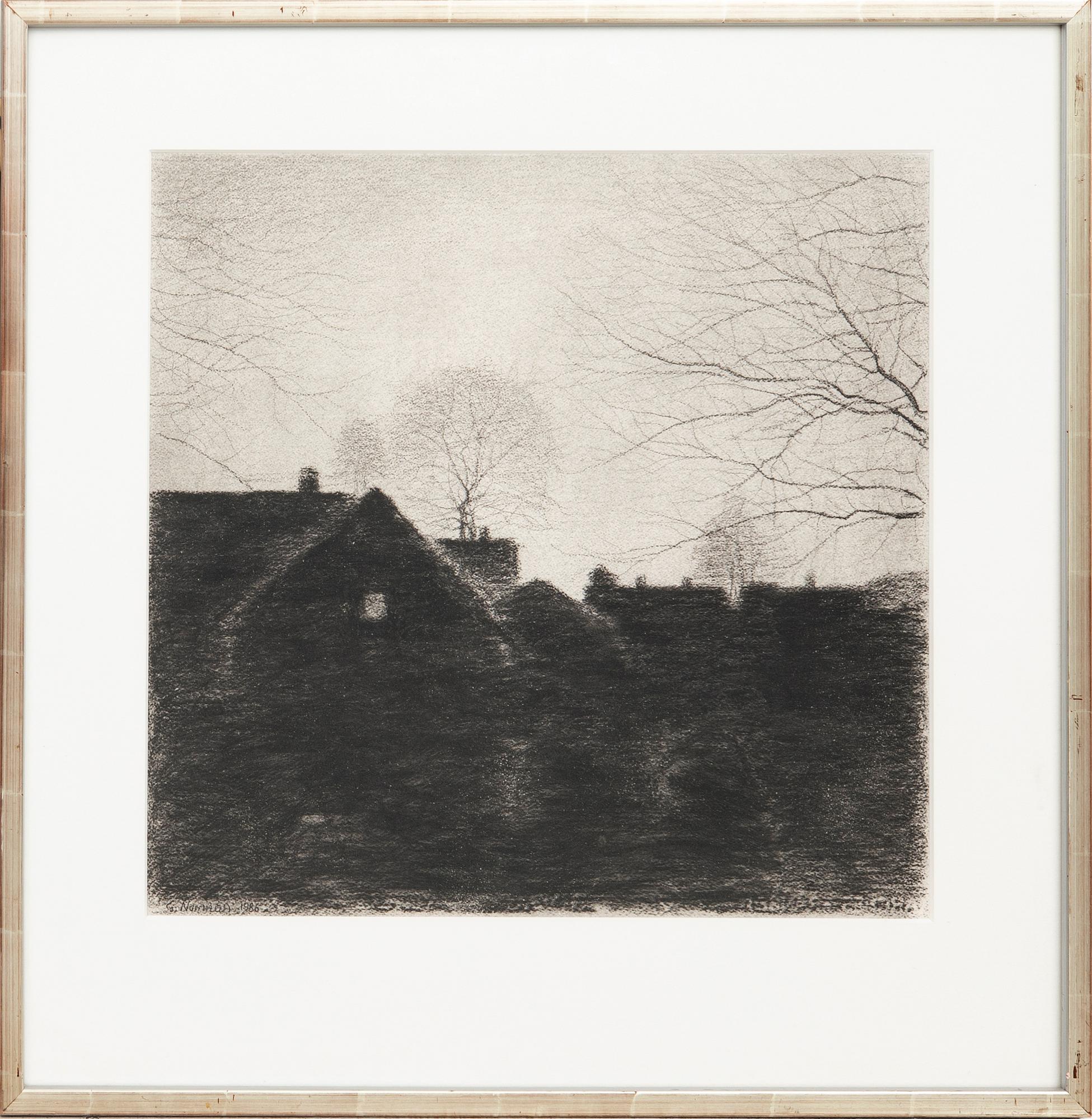 Gunnar Norrman, charcoal drawing signed and dated 1986.