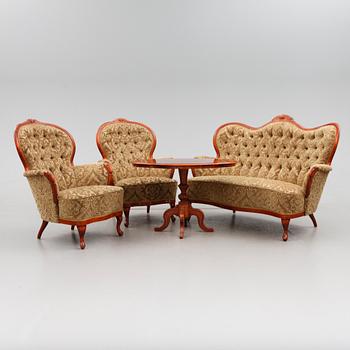 SALONGSMÖBEL, 4 delar, rokokostil, 1900-talets andra hälft.