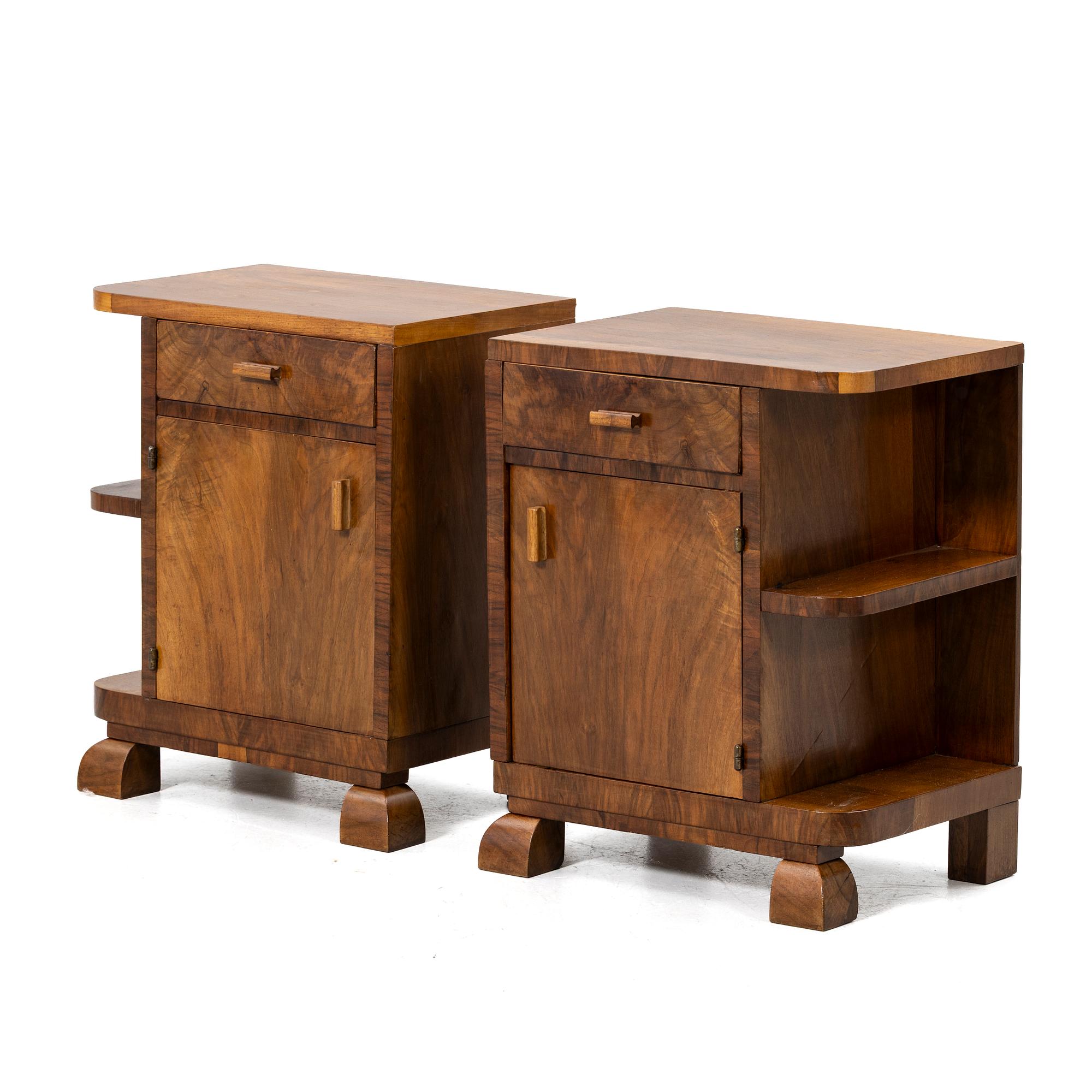 Bedside tables, a pair, in the Art Deco style, mid-20th century.