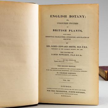 BÖCKER, 12 volymer, "English Botany", Sir James Edward Smith, James Sowerby, London, 1832-46.