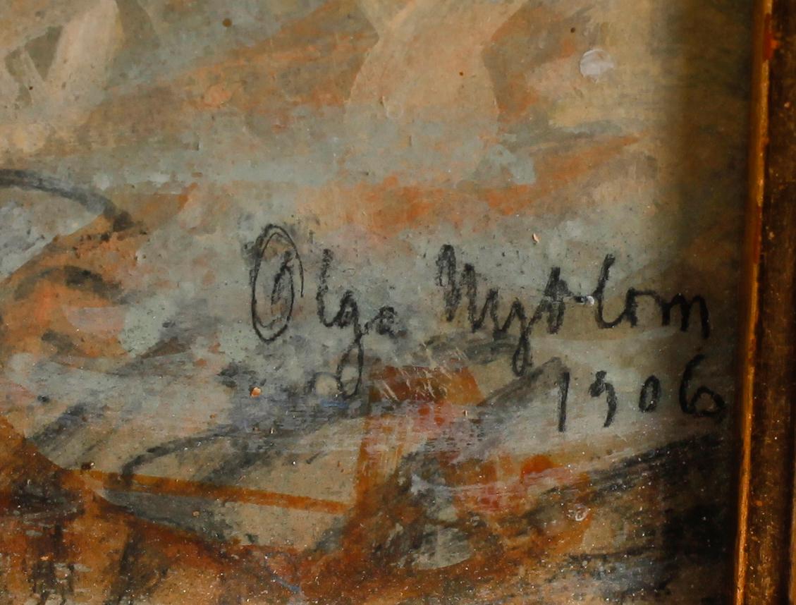 OLGA NYBLOM, blandteknik, sign och dat 1906.