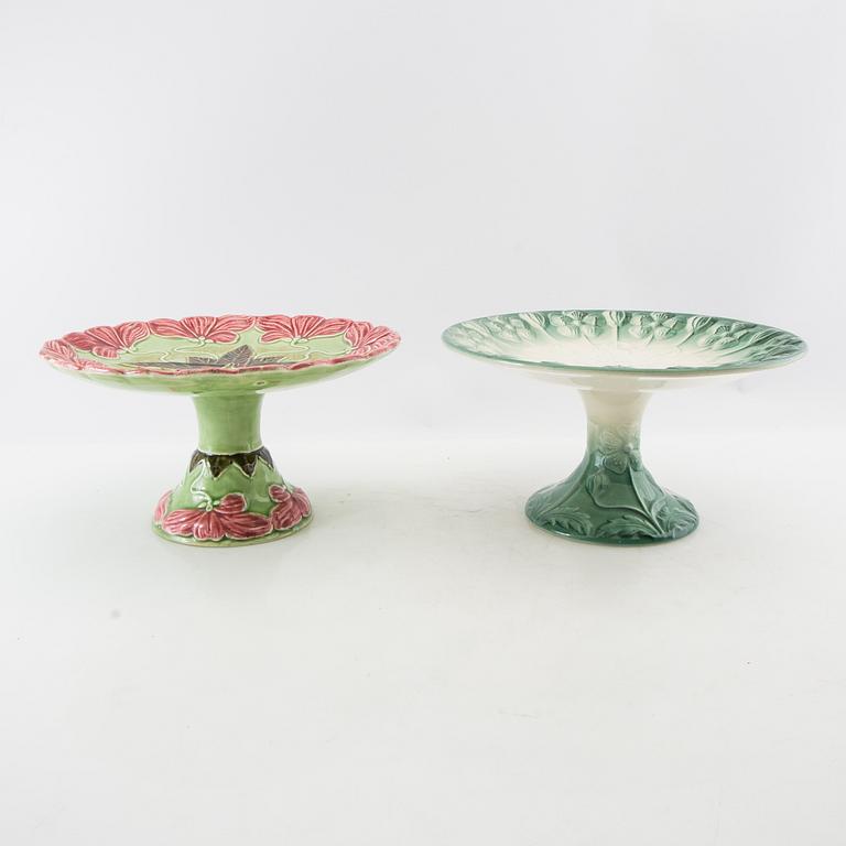 cake stands 2 pcs and plates 5 pcs Art Nouveau early 20th century majolica.
