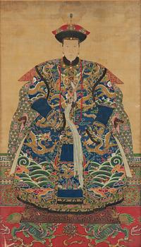 1018. A painting of a high ranking noble woman, Qing dynasty, 19th century. Anonymous artist.