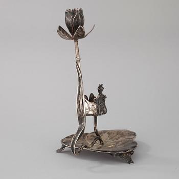 LJUSSTAKE MED TÄNDSTICKSHÅLLARE, silver 800, jugend, Tyskland tidigt 1900-tal. Vikt 308 g.