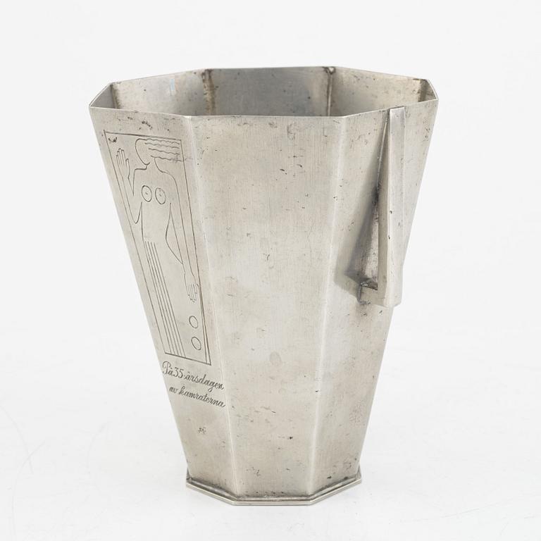Sylvia Stave, attributed, handled vase, pewter, CG Hallberg, 1934.