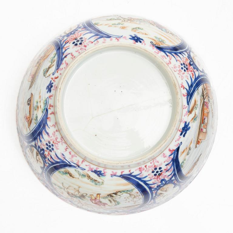 Three porcelain punch bowls, China, Qianlong (1736-95).