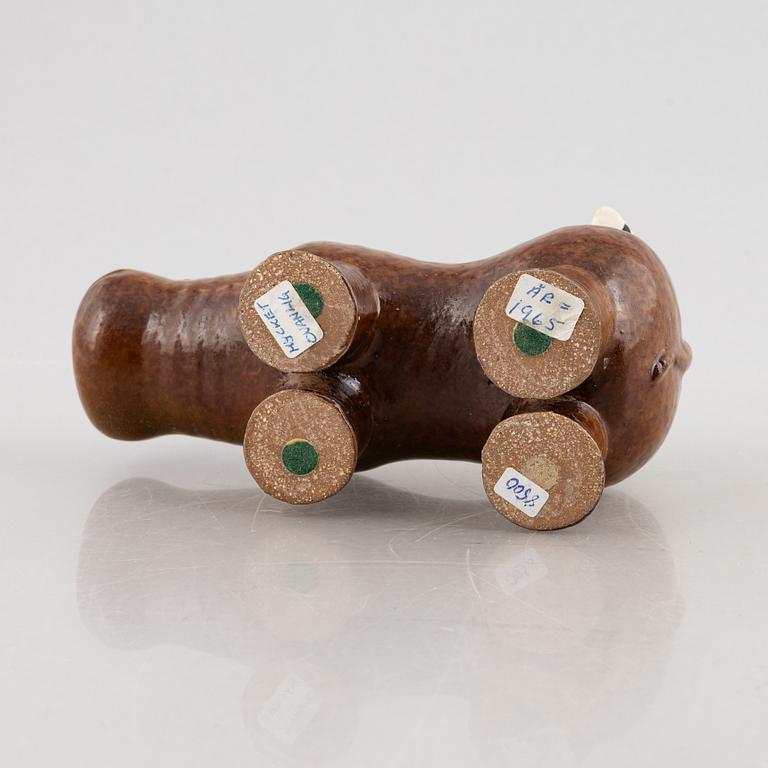 Lisa Larson, a 'Flodhäst med fåglar' (Hippo with Birds) figurine, Gustavsberg, 1966-70.