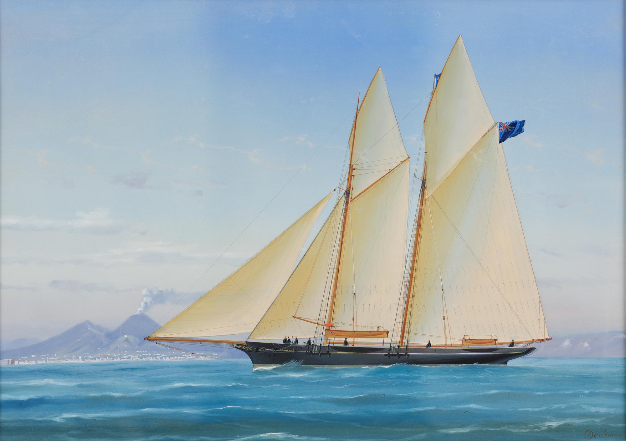 Tomasso De Simone, Two-masted schooner "Alcalda" by Vesuvius.