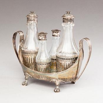 PEHR ZETHELIUS, A cruet stand in silver and cut glass, Stockholm, Sweden 1796.