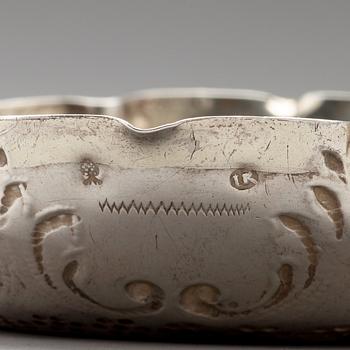 A German 17th centuryparcel-gilt silver sweet meat dish, mark of Johannes Kilian possibly, Augsburg 1685-1687.