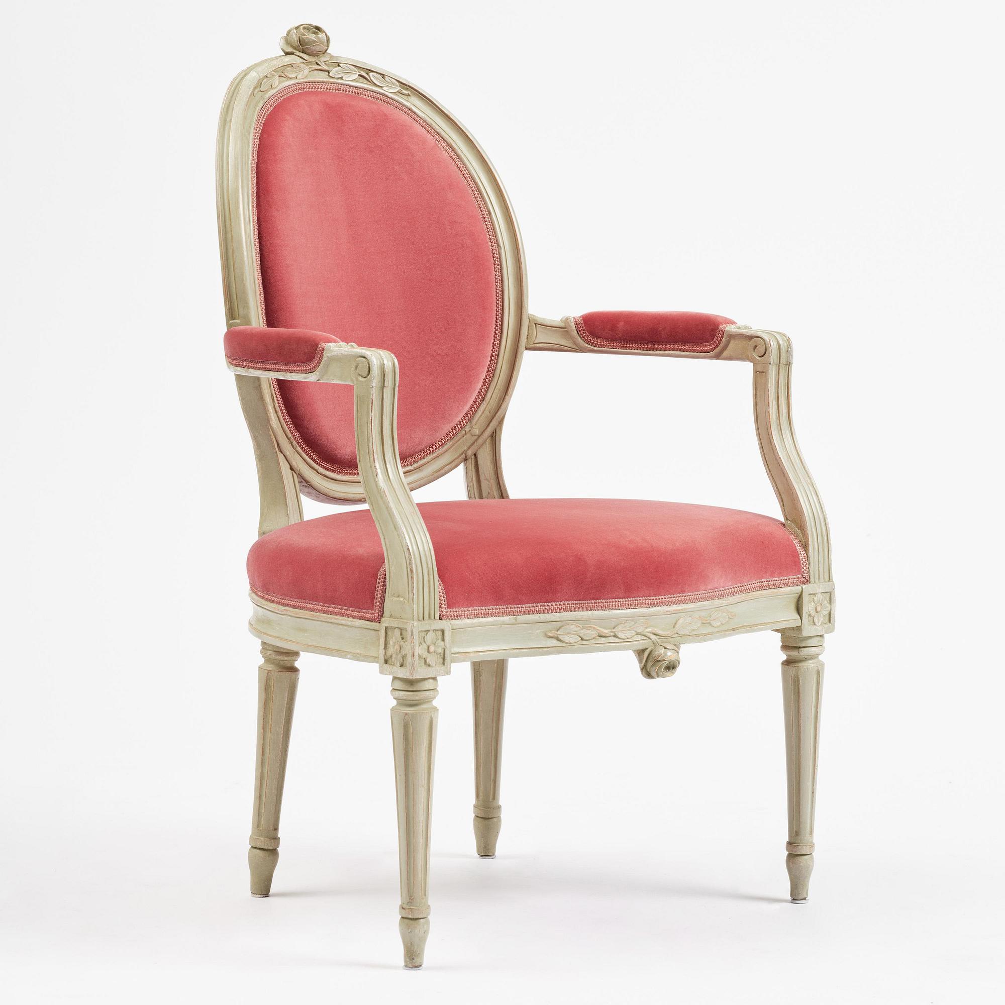 A Gustavian open armchair by J. Malmsten (master in Stockholm 1780-88).