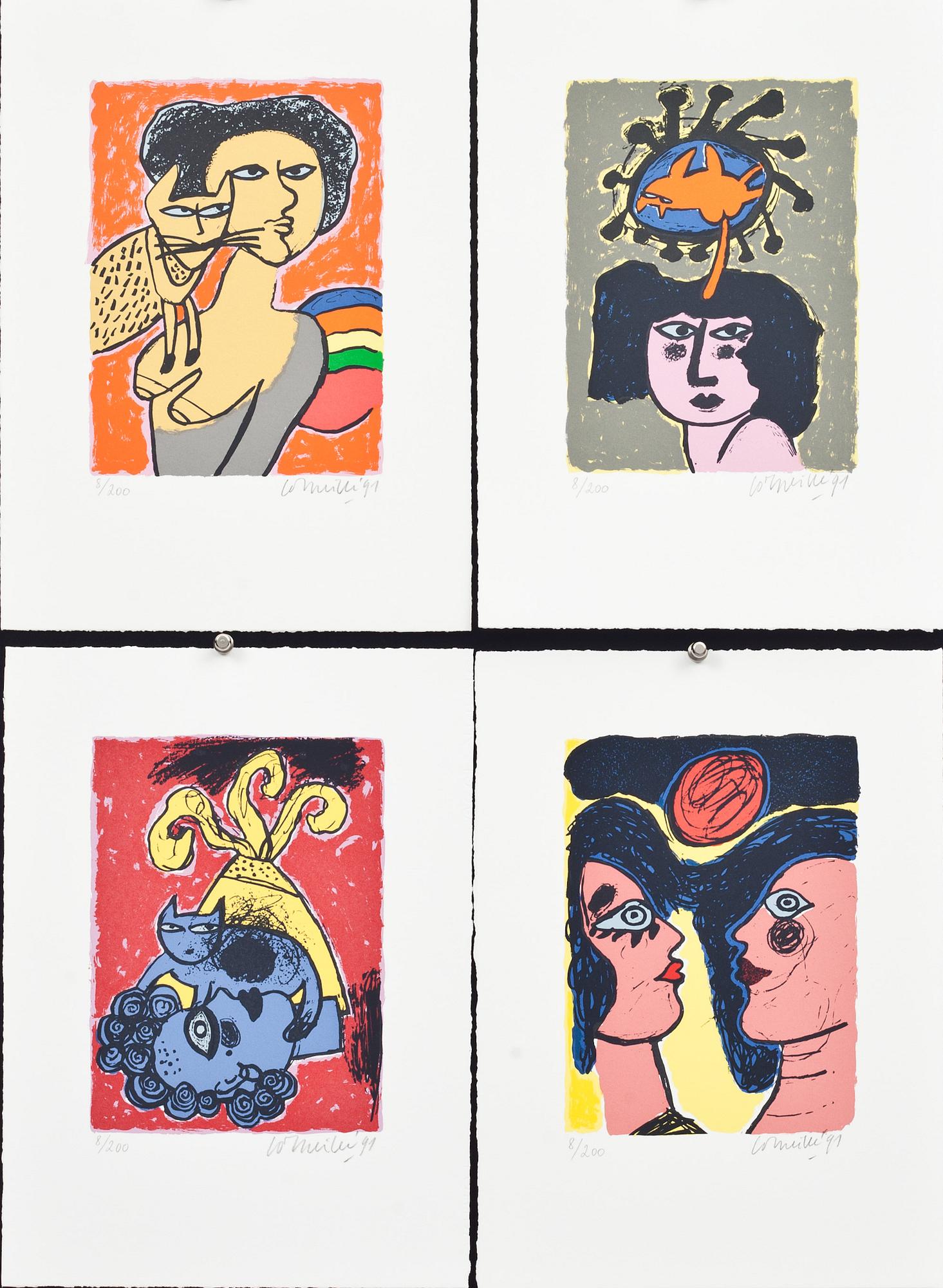 BEVERLOO CORNEILLE, mapp, 4 st. Serigrafier, numrerade, signerade och daterade. -91, 8/200. GKM edition.