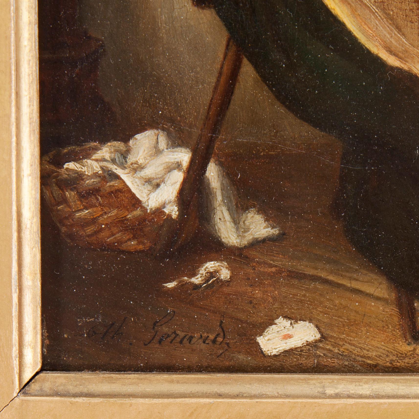 OKÄND KONSTNÄR, olja på pannå, 1800-talets andra hälft. Något otydligt signerad H Gerard.