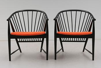 KARMSTOLAR, 1 par, "Solfjädern", Sonna Rosén, Nässjö Stolfabrik, 1900-talets andra hälft.