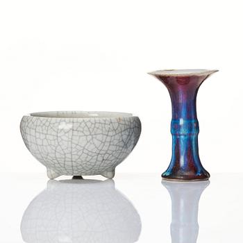 A flambé glazed vase and a censer, Qing dynasty (1644-1912).