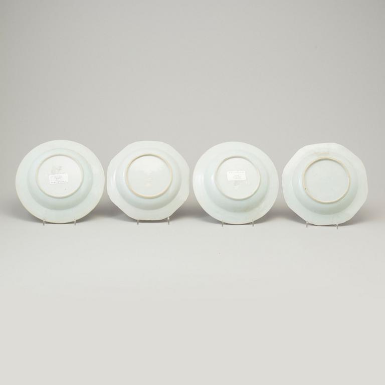 Four blue and white export porcelain deep plates, Qing dynasty, Qianlong (1736-95).