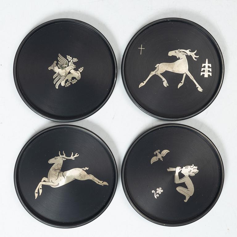 Wilhelmina Wendt, four glass coasters, Perstorp, Helsingborg, 1961-1964.