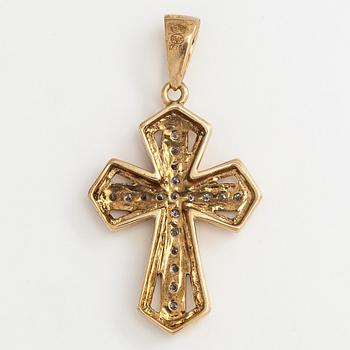 Pendant / cross, brilliant cut diamonds, 14K gold, Kultasydän.