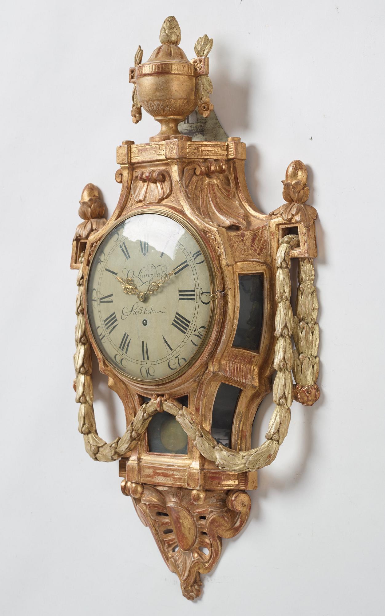 Väggpendyl, av Olof Ljungdahl, (verksam i Stockholm 1775-1780), Gustaviansk.