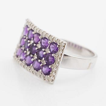 Ring, 14K white gold with amethysts and small diamonds.
